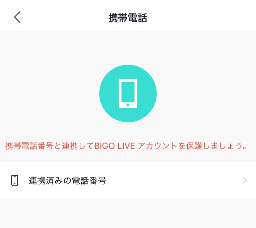 ビゴライブの携帯電話の設定画面です。